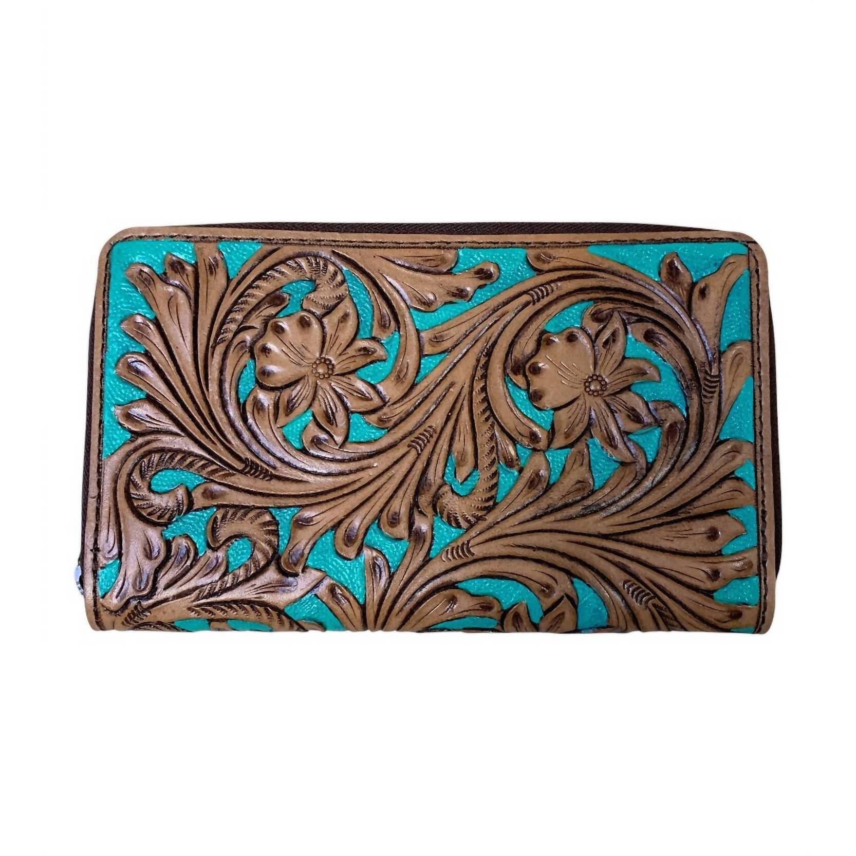 New American Darling Women's Tooled Sip Around Wallet In Turquoise